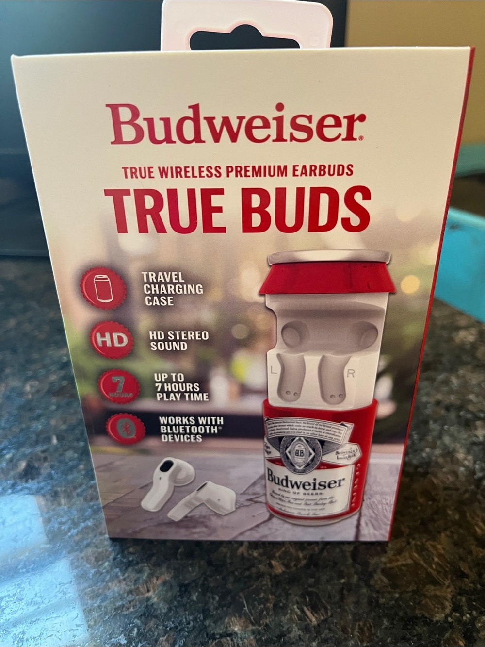 Budweiser True Buds Wireless Earbuds - White with Red Accents